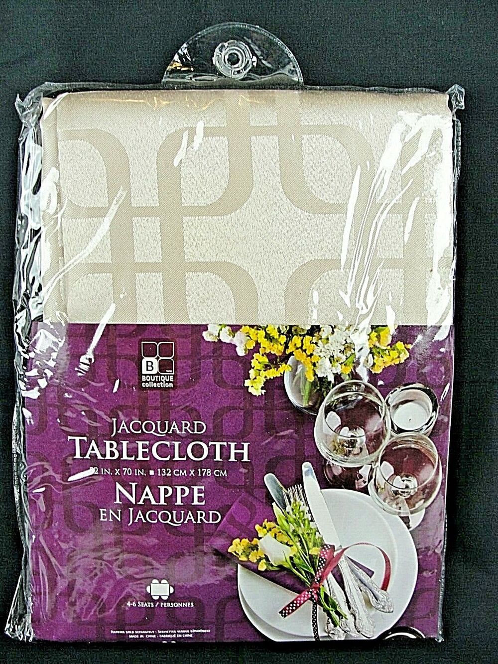 Jacquard Tablecloth 52"x70" Modern Geometric Interlocking Blocks Squares Taupe